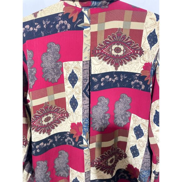Vintage Red Abstract Silky Button Down Blouse Shirt Small - Picture 4 of 11